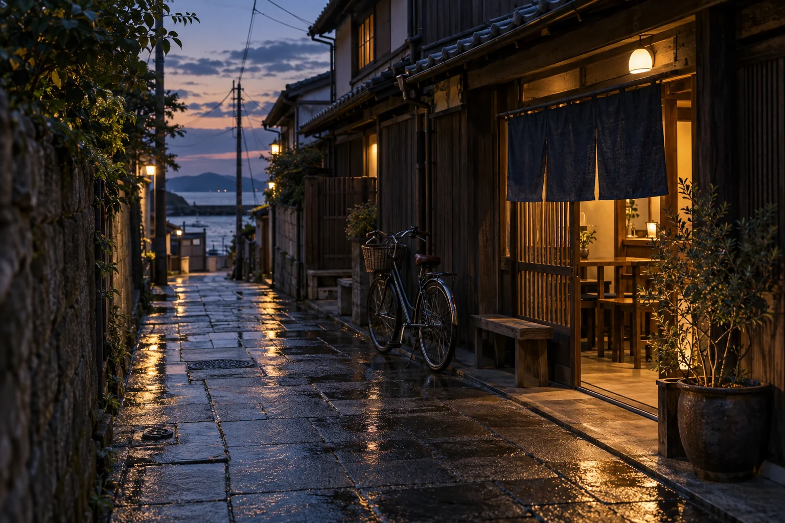 日本の海辺の町にある架空の喫茶店